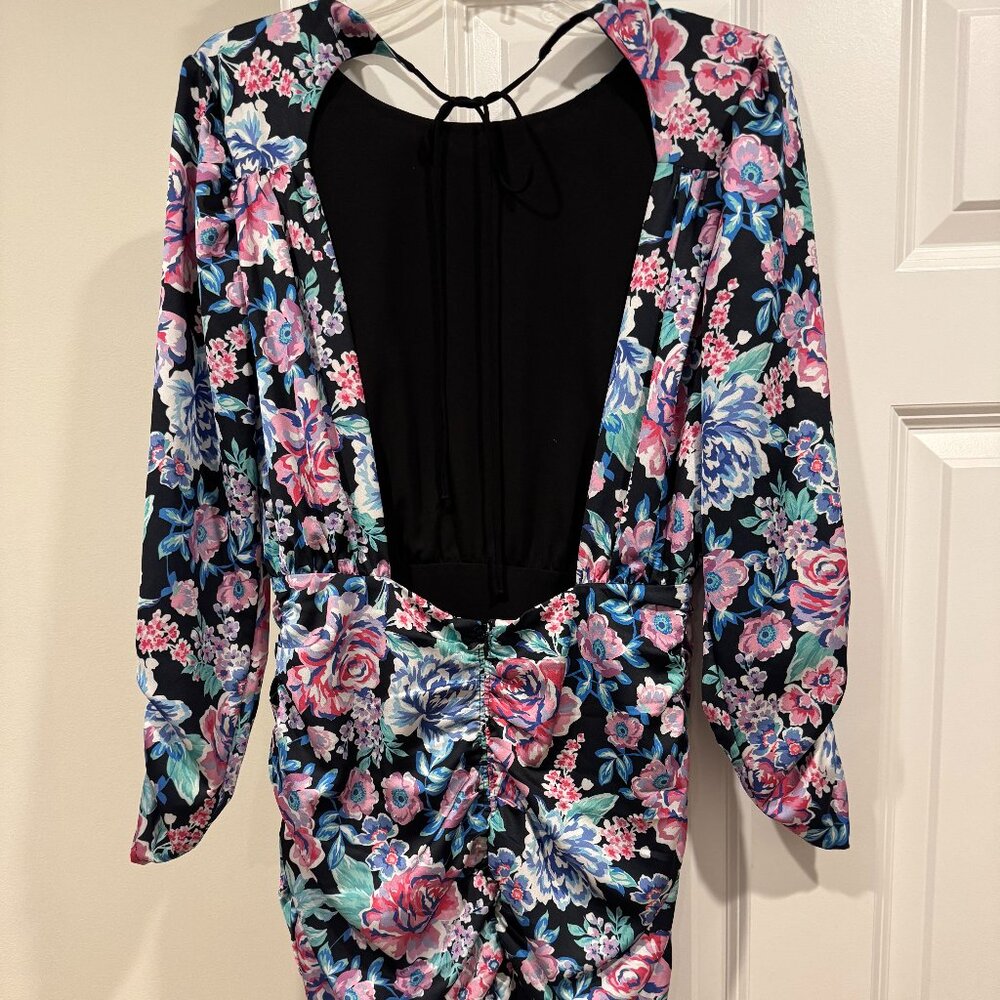 For Love and Lemons open back floral long sleeve mini dress